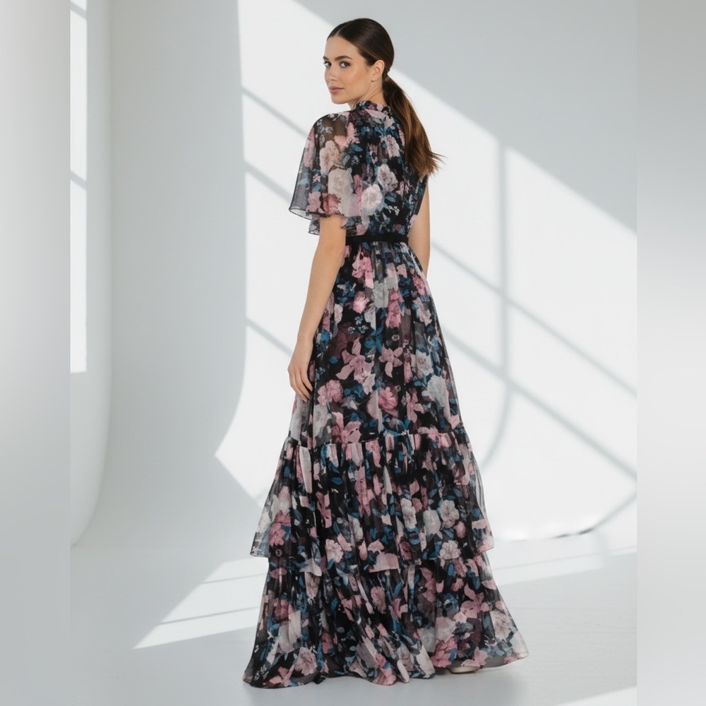 NWT ERDEM Natalina One-sleeve Silk-voile Floral Gown in Pink Dust Bouquet Sz 6 - Picture 7 of 17